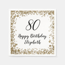 80エレガント誕生日ナプキンスと金ゴールドシーケンサー スタンダードカクテルナプキン