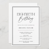 80エレガント誕生日ブラック&ホワイト 招待状 (正面/裏面)