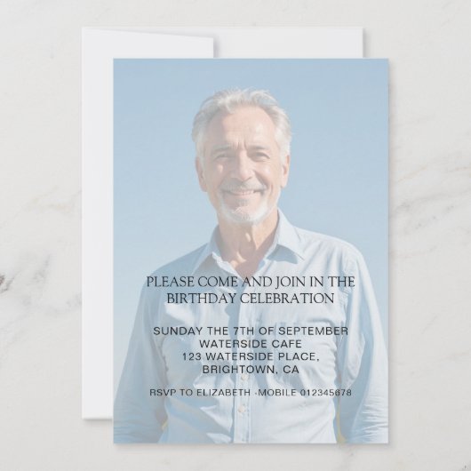 80エレガント誕生日写男性へ真お祝い 招待状 (裏面)