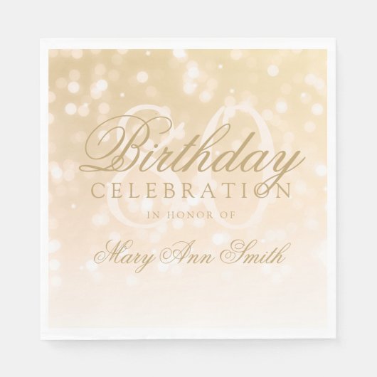 80エレガント誕生日金ゴールド《写真》ぼけ味キラライト スタンダードランチョンナプキン (正面)