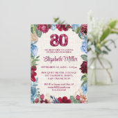 80エレガント誕生日 – ブルゴーニュフローラデザイン 招待状 (スタンド正面)