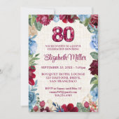 80エレガント誕生日 – ブルゴーニュフローラデザイン 招待状 (正面)