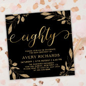 80エレガント金ゴールドスクリプトブラック80誕生日 招待状