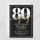 80エレガント金ゴールド80th誕生日パーティー 招待状 (正面)