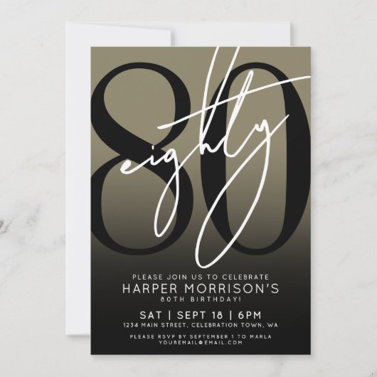 80エレガント金ゴールド80th誕生日パーティー 招待状 (正面)