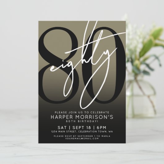 80エレガント金ゴールド80th誕生日パーティー 招待状 (スタンド正面)