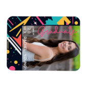 80カラフルのレトロネイビー&ピンク卒業写真 マグネット (横)