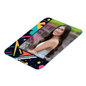 80カラフルのレトロネイビー&ピンク卒業写真 マグネット (左側)