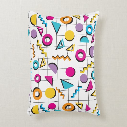80カラフル年代レトロ幾何学模様 アクセントクッション (正面(垂直))