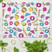 80カラフル年代レトロ幾何学模様 キッチンタオル (折り畳み)