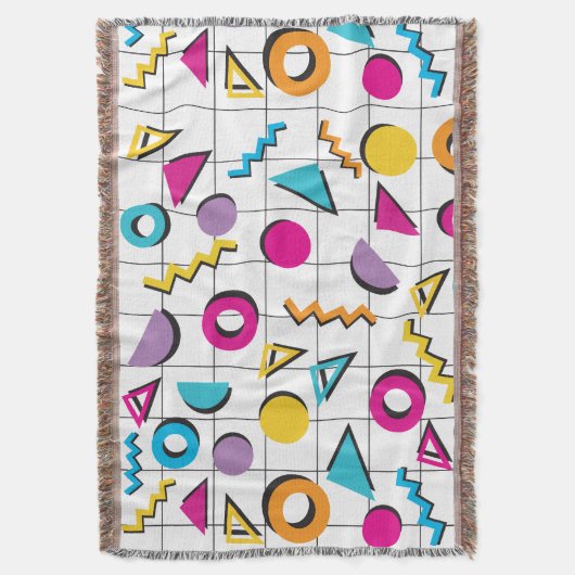 80カラフル年代レトロ幾何学模様 スローブランケット (正面縦)