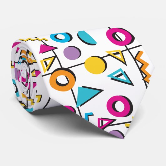 80カラフル年代レトロ幾何学模様 ネクタイ (ロール)
