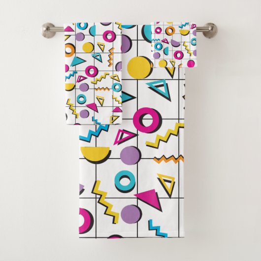 80カラフル年代レトロ幾何学模様 バスタオルセット (インサイチュ)
