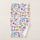 80カラフル年代レトロ幾何学模様 バスタオルセット (ハンドタオル)