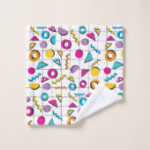 80カラフル年代レトロ幾何学模様 バスタオルセット (ウォッシュタオル)