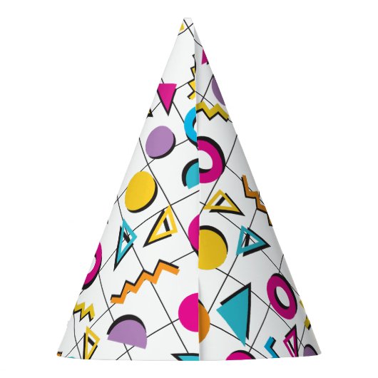 80カラフル年代レトロ幾何学模様 パーティーハット (裏面)