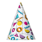 80カラフル年代レトロ幾何学模様 パーティーハット (正面)