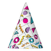 80カラフル年代レトロ幾何学模様 パーティーハット (左)