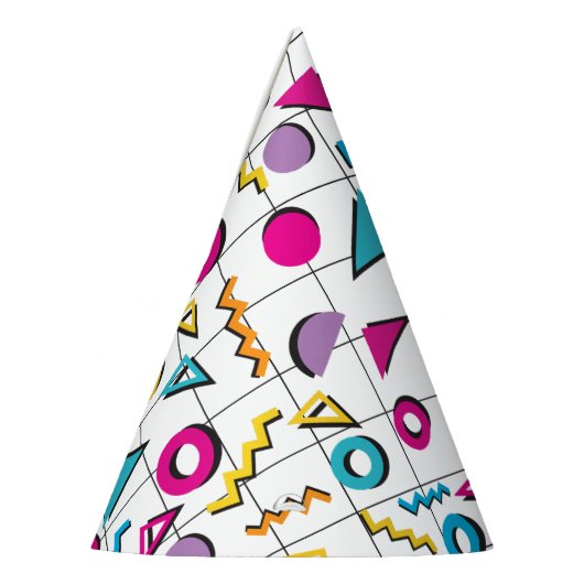 80カラフル年代レトロ幾何学模様 パーティーハット (左)