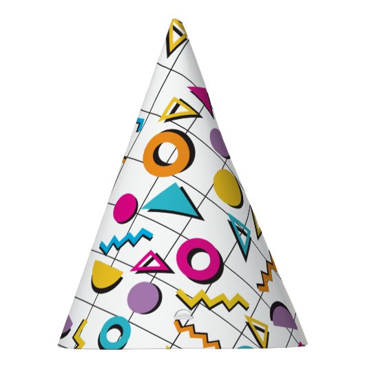 80カラフル年代レトロ幾何学模様 パーティーハット (右)