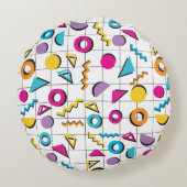 80カラフル年代レトロ幾何学模様 ラウンドクッション (裏面)