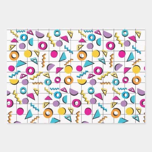 80カラフル年代レトロ幾何学模様 ラッピングペーパーシート (正面)