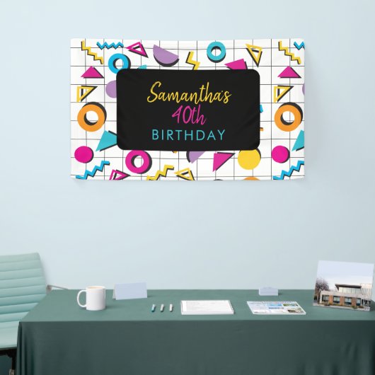 80カラフル年代80年代レトロ幾何学誕生日 横断幕 (トレードショー)