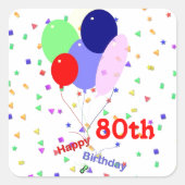 80カラフル番目の誕生日バルーン スクエアシール (正面)