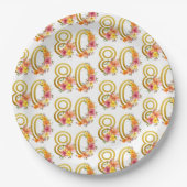 80カラフル番目の誕生日フローラ金ゴールド番号80パーティー ペーパープレート (正面)