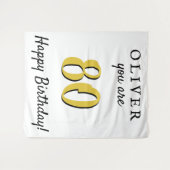 80シンプル番目のハッピーバースデーパーティー背景 タペストリー (正面(横))