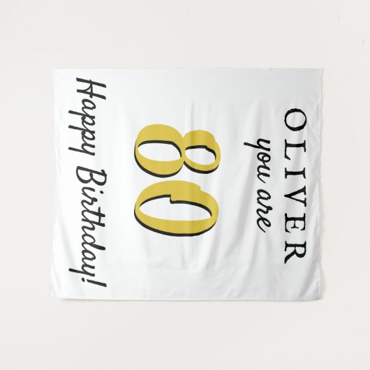 80シンプル番目のハッピーバースデーパーティー背景 タペストリー (正面(横))