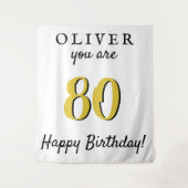 80シンプル番目のハッピーバースデーパーティー背景 タペストリー (正面)