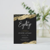 80スクリプエレガントトの黒と金ゴールドの誕生日 招待状 (スタンド正面)