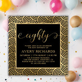 80スクリプエレガントト黒番と金ゴールド80誕生日 招待状