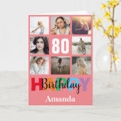 80ハッピーバースデーフォトコラージュモダンピンクカード カード (黄色い花)