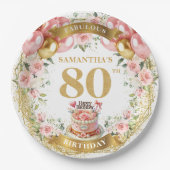 80パーソナライズされた番目の誕生日プレートボホウォーター色 ペーパープレート (正面)