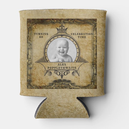 80パーソナライズされた番目の誕生日ヴィンテージ写真テンプレート 缶クーラー (正面)