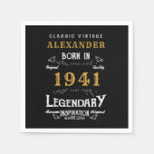 80パーソナライズされた誕生日1941生まれヴィンテージブラック スタンダードカクテルナプキン (正面)