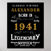 80パーソナライズされた誕生日1941生まれヴィンテージブラック ポスター (正面)