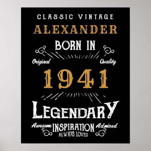 80パーソナライズされた誕生日1941生まれヴィンテージブラック ポスター (正面)