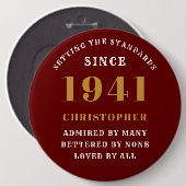 80パーソナライズされた誕生日1941赤エレガント金ゴールド 缶バッジ (正面&裏面)