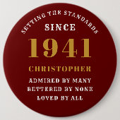 80パーソナライズされた誕生日1941赤エレガント金ゴールド 缶バッジ (正面)