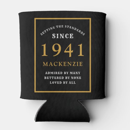 80パーソナライズされた誕生日1941黒エレガント金ゴールド 缶クーラー (裏面)