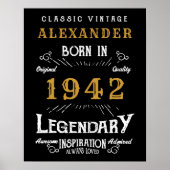 80パーソナライズされた誕生日1942生まれヴィンテージ黒 ポスター (正面)