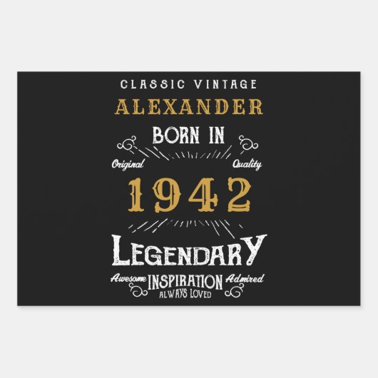 80パーソナライズされた誕生日1942生まれヴィンテージ黒 ラッピングペーパーシート (正面3)