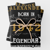 80パーソナライズされた誕生日1942生まれヴィンテージ黒 ラッピングペーパーシート (インサイチュ)