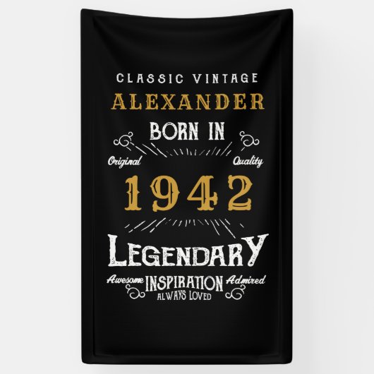 80パーソナライズされた誕生日1942生まれヴィンテージ黒 横断幕 (縦)