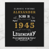 80パーソナライズされた誕生日1945生まれヴィンテージブラック ワインラベル (シングルラベル)