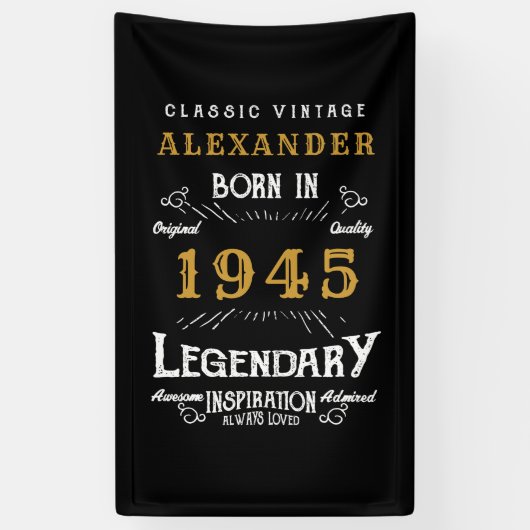 80パーソナライズされた誕生日1945生まれヴィンテージブラック 横断幕 (縦)