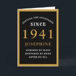 80パーソナライズされたth誕生日1941黒金ゴールドシック カード<br><div class="desc">1941年に特別な人々のための80歳の誕生日の黒と金ゴールドのバースデー生まれタ・カード。提供さカスタマイズれたテンプレートを使用してフロントへの文字と誕生日カードのインテリアを容易に行う。グリーティングカードの設定標準範囲の一部。</div>